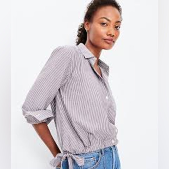 LOFT Tops - NWT - LOFT Striped Cotton Blend Side Tie Pocket Shirt - XL